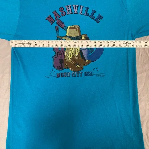 Vintage Jerzees Nashville Music City USA T-Shirt Blue Made in USA Large 50/50 - Picture 7 of 12